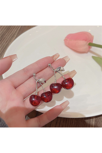 AURRARİ Kadın Gümüş 2'li Cherry Yapraklı Kiraz Küpe