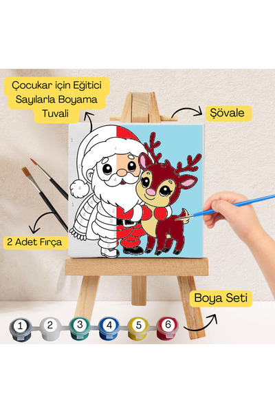 hediye hobim Çocuklar İçin Eğitici Sayılarla Boyama SetiNoelBaba Geyik20x20Tu...