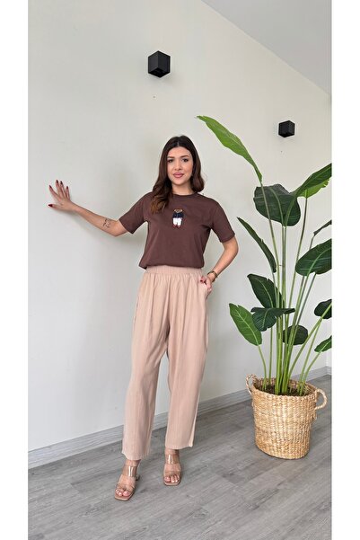 modadagiyim Жіночі штани з високою талією, еластичним поясом, смужкою спереду...