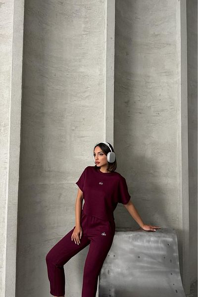 Neşeli Butik Women's Leg Pleated Modal Fabric Tracksuit Suit Nbg074