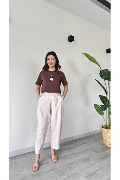 modadagiyim Γυναικείο παντελόνι με ψηλή μέση ελαστική μέση με ρίγα μπροστά, ά...