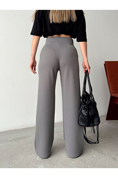 AFROGİYİM High Waist Buttoned Wide Leg Fabric Trousers