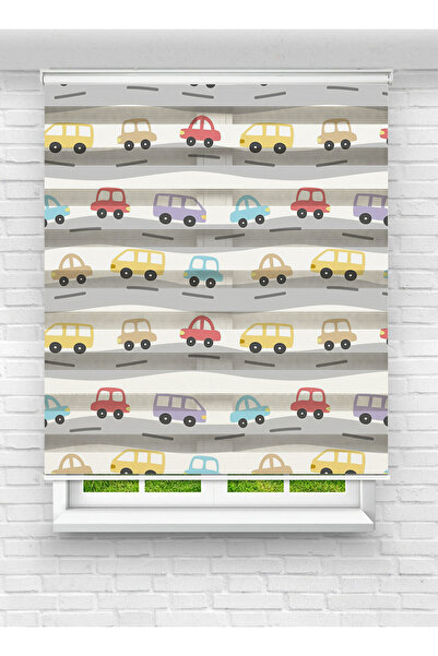 vanilyahome Çocuk Odası Sevimli Araba Desenli Dijital Baskılı Zebra Stor Perde