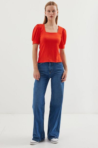 MRA Fashion 0409 Square Neck Knitted Blouse - Orange