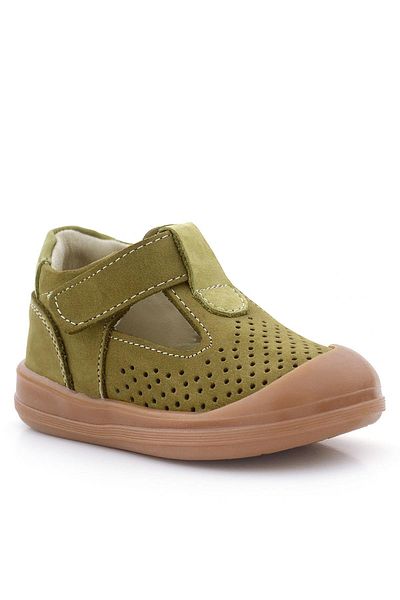 Rakerplus Shaun Genuine Leather Khaki Green Velcro Anatomical Baby Sandals