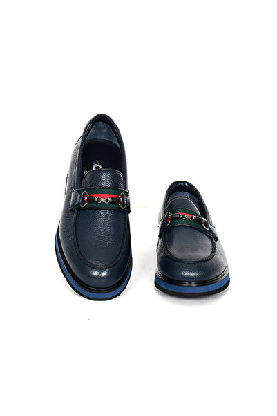 Tuna Hakiki Deri Lacivert Loafer Erkek Ayakkabı EVA Taban - 3718