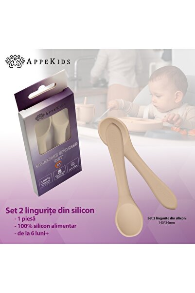 APPEKIDS Set 2 Lingurite din silicon, AppeKids Bubble Beige