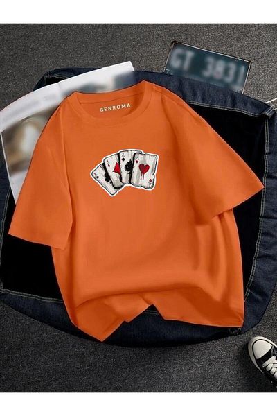 BENROMA 1 προϊόν δώρο για αγορές 6 και άνω Oversize Playing Card Printed Unisex Tisort Printed