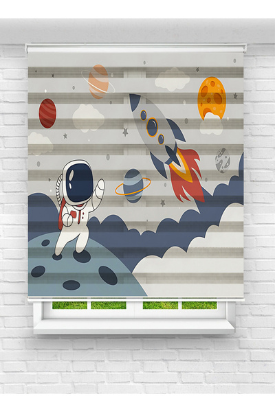 vanilyahome Çocuk Odası Astronot ve Roket Desenli Dijital Baskılı Zebra Stor ...