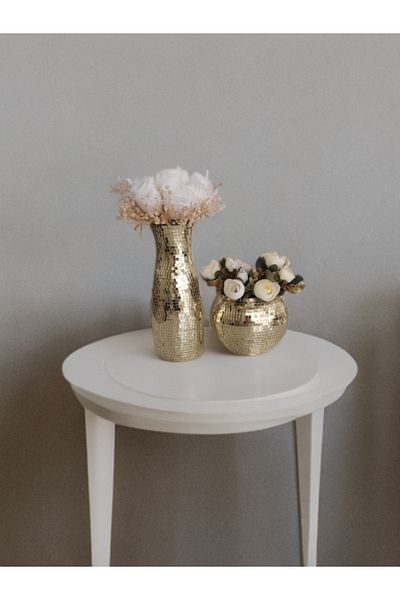 IŞILTI HOME DESIGN طقم مزهرية زجاجية عاكسة مكون من قطعتين ذهبي فاتح