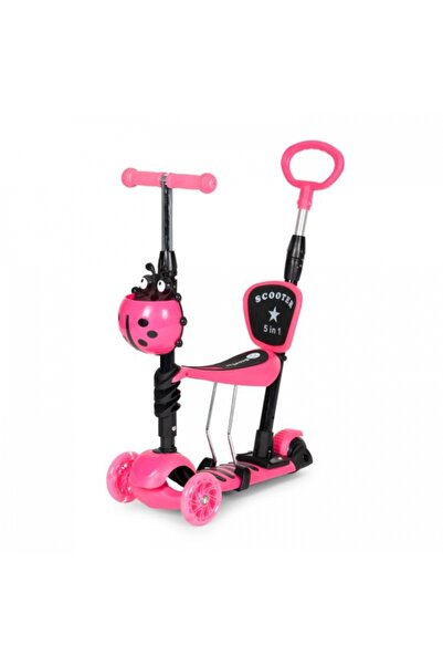OEM Πατίνι 5 σε 1 με κάθισμα και 3 ρόδες με LED Ecotoys YM-SW-6 - Ροζ