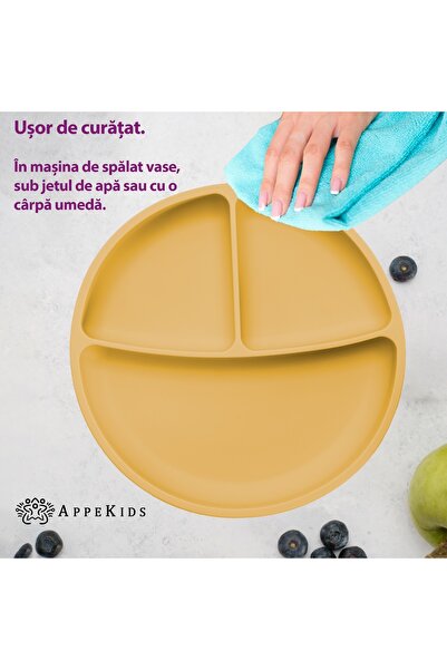 APPEKIDS Silicone Compartmented Plate with Suction Cup, - Honey