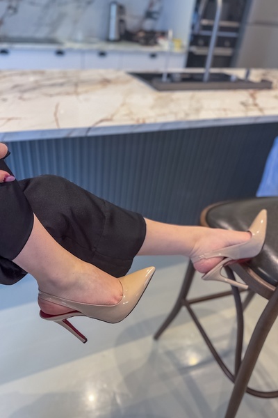 SHOEBELLAS Metan Bej Rugan Kadın Topuklu Ayakkabı