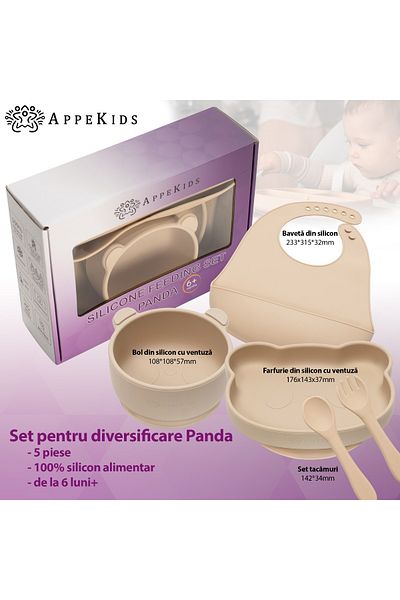 APPEKIDS Sada Diversificare, , 100% Silicon, Panda - Bubble Beige