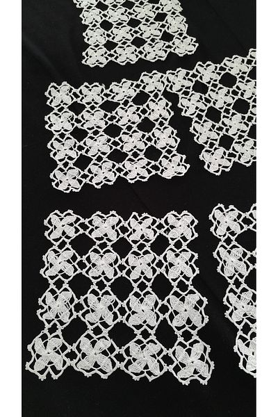Papatyam Hand Knitted Crochet 5 Piece Napkin (16X16) Lace Set Handcrafted Lace/Vintage/Floss Thread