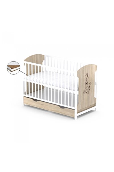 Vessanti Milo Crib with Drawer - Oak with White + Coconut Mattress 10 cm