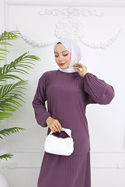 TOKARİS TEKSTİL Yazlık sandy piliseli etekli tesettür alt üst takım