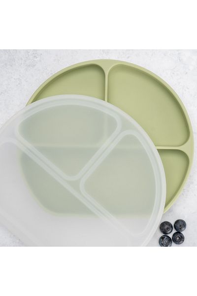 APPEKIDS Farfurie Compartimentata Din Silicon Cu Ventuza Si Capac, - Raw Green