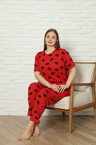 FAMESTEKSTİL Cotton Oversize Short Sleeve Women's Pajama Set