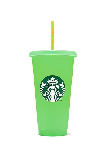 Starbucks كوب مشروبات باردة قابل لإعادة الاستخدام باللون الأخضر - مع خاصية تغيير اللون - 473 مل