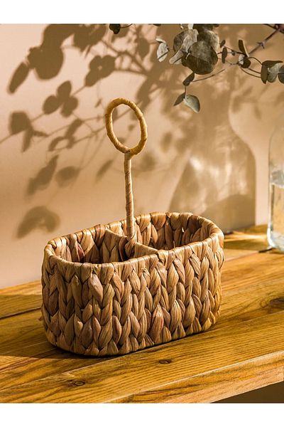 LC Waikiki Lcw Brown Wicker Oil Pot with Compartments 25 cm