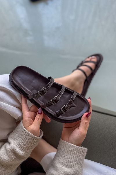 SHOEBELLAS Delma Bitter Brown Three-Piece Women's Slippers