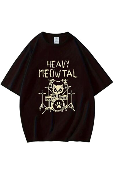 weywot Μαύρο μπλουζάκι Unisex με στάμπα Heavy Meowtal