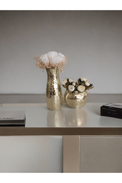 IŞILTI HOME DESIGN Mirror Glass Vase Set of 2 Light Gold