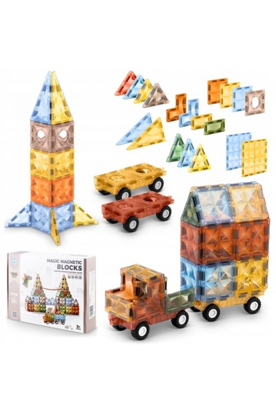 Ricokids Blocuri magnetice si o masinuta, 100 elemente, Ricokids RK-766