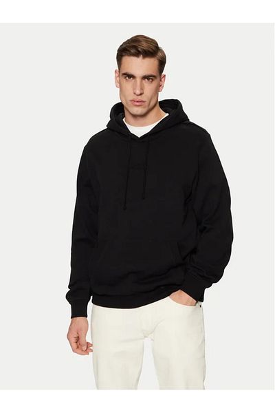 Guess Jeans Hanorac negru pentru bărbați cu logo brodat și glugă blugi Guess
