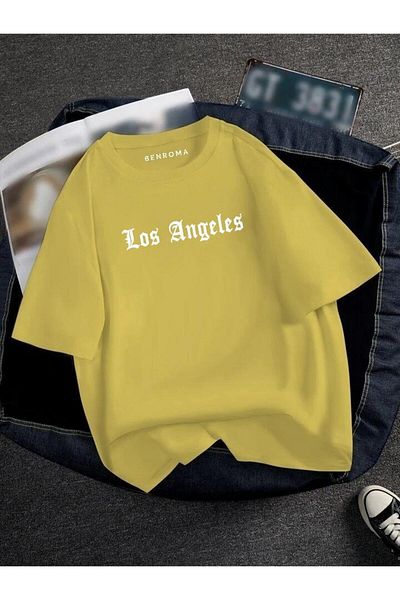 BENROMA 1 προϊόν δώρο για αγορές 6 και άνω Oversize Los Angeles Printed Unisex Tisort Printed