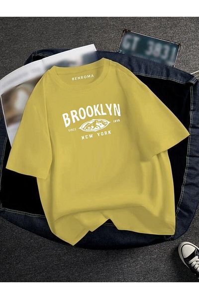 BENROMA 1 προϊόν δώρο για αγορές 6 και άνω Oversize Brooklyn Printed Unisex Tisort Printed
