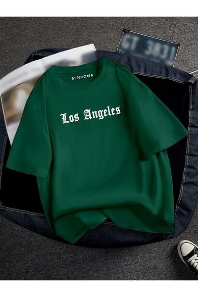BENROMA 1 προϊόν δώρο για αγορές 6 και άνω Oversize Los Angeles Printed Unisex Tisort Printed