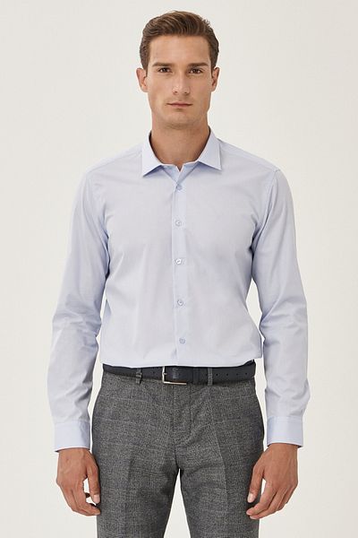 ALTINYILDIZ CLASSICS Men's Light Blue Easy-Iron Non-Iron Cotton Slim Fit Slim Fit Classic Collar Shirt