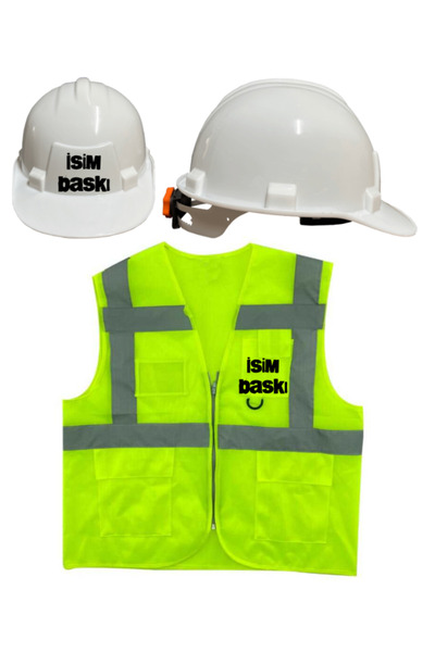 Teknik Baret Ve Mühendis Yeleği (İsim Baskılı )İkili Set (soru kısmından bask...