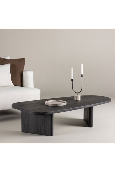 shardywood Ahşap Siyah Oval Orta Sehpa Çay Sehpası Kahve Sehpası