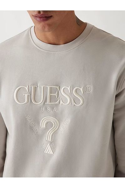 Guess Jeans Men's white sweatshirt with embroidered Guess jeans logo