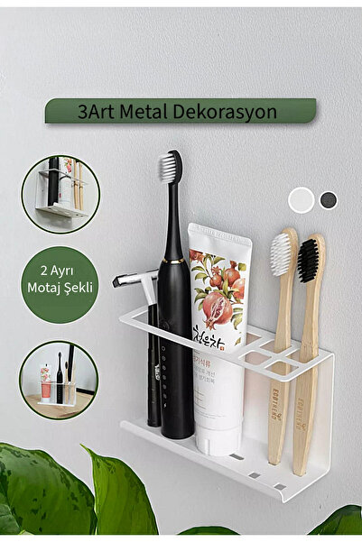 3art Metal Metal Diş Fırçalık – Çift Taraflı Bant İle Montaj & Tezgah Üstü Ku...