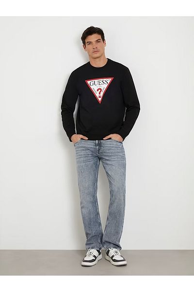 Guess Jeans Hanorac negru pentru bărbați, blugi Guess cu logo triunghi mare
