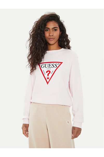 Guess Jeans Dámská růžová mikina s velkým trojúhelníkem logo Guess jeans