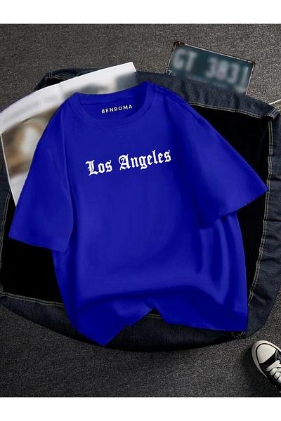 BENROMA 1 προϊόν δώρο για αγορές 6 και άνω Oversize Los Angeles Printed Unisex Tisort Printed