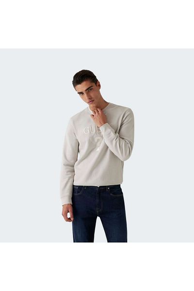 Guess Jeans Ανδρικό φούτερ εκρού με κεντημένο λογότυπο τζιν Guess
