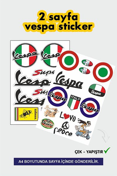 Piksel Grafik Vespa Sticker and Sticker Set – Car/Motorcycle Compatible, Waterproof 22Pcs Stickers