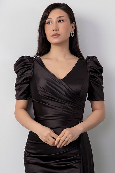 PULLIMM Βραδινό φόρεμα με διπλό στήθος Princess Sleeve Satin 39673
