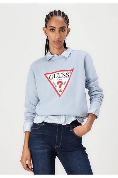 Guess Jeans Hanorac de damă albastru deschis cu logo triunghi mare Blugi Guess