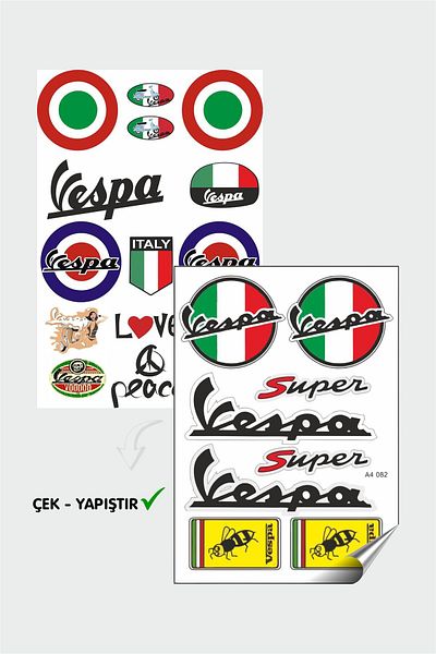 Piksel Grafik Vespa Sticker and Sticker Set – Car/Motorcycle Compatible, Waterproof 22Pcs Stickers