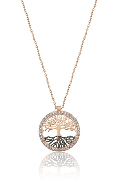 Papatya Silver Kadın Hayat Ağacı Nano Zirkon Taşlı Rose 925 Ayar Gümüş Kolye ...