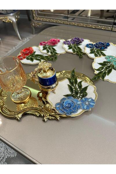 Merfer SUNUMLUK PEÇETE EL İŞLEMESİ KAHVE YANI SUNUMLUK PEÇETESİ BARDAK ALTLIĞ...