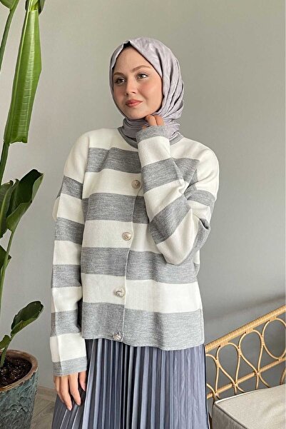 ÇAĞLA KURT سترة رمادية مخططة