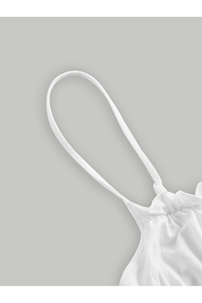 WEEST MODA білий MOD з вигнутими грудьми, зборками та бретельками, укорочений топ Alaçatı